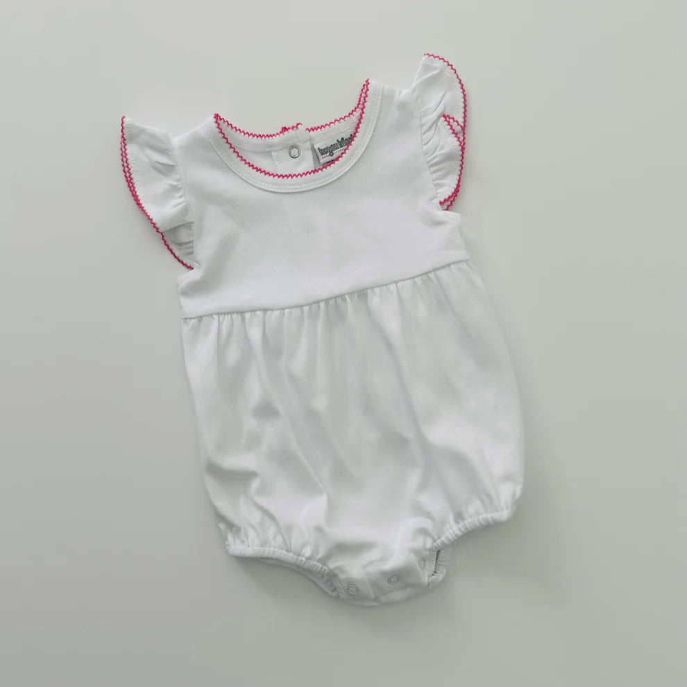 Knit flutter sleeve bubble with picot trim