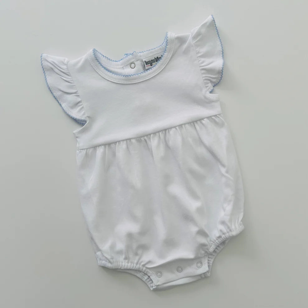 Knit flutter sleeve bubble with picot trim
