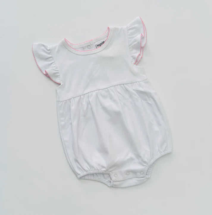 Knit flutter sleeve bubble with picot trim