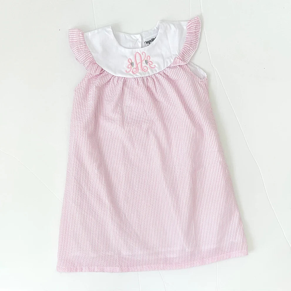 Seersucker Flutter Sleeved Dress