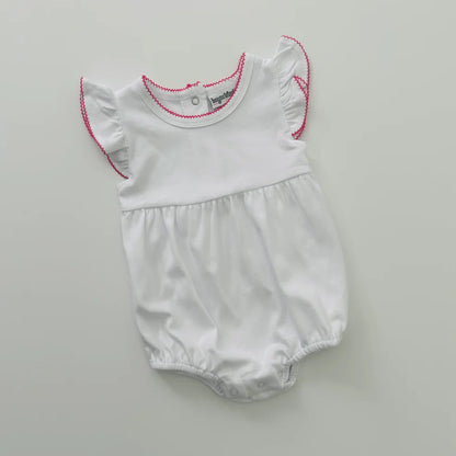 Knit flutter sleeve bubble with picot trim
