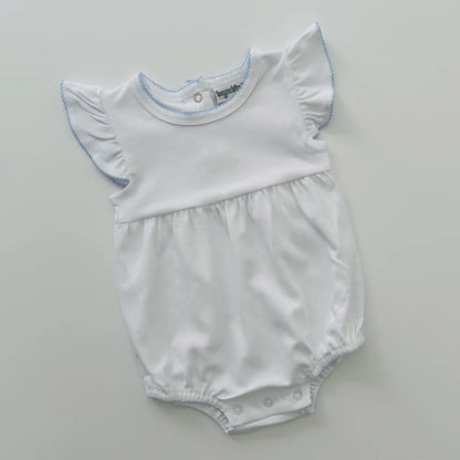 Knit flutter sleeve bubble with picot trim