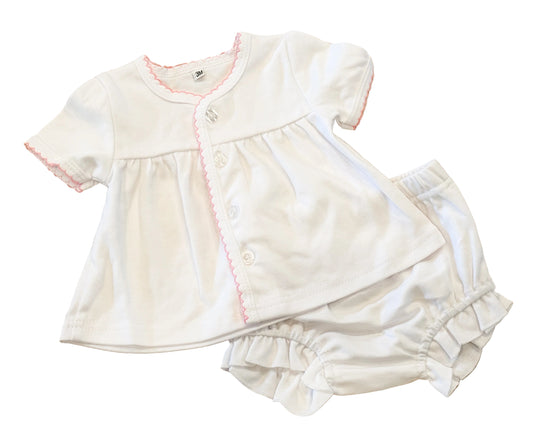 Pink Picot Trim Button Up Set