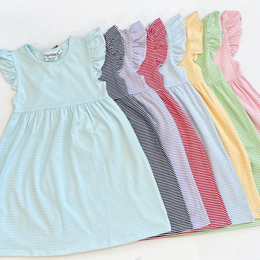Striped Flutter Sleeved Dress