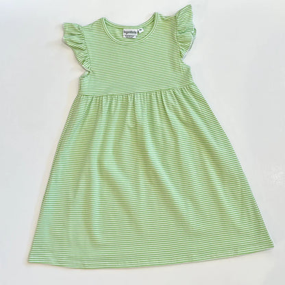 Striped Flutter Sleeved Dress