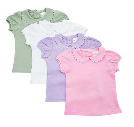 Short Sleeved Scalloped Collar Shirt