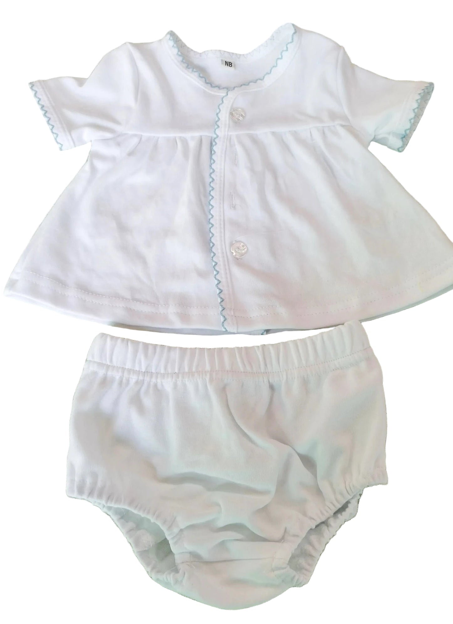 Blue Picot Trim Button Up Set
