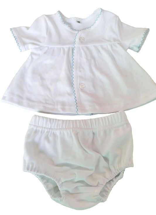 Blue Picot Trim Button Up Set