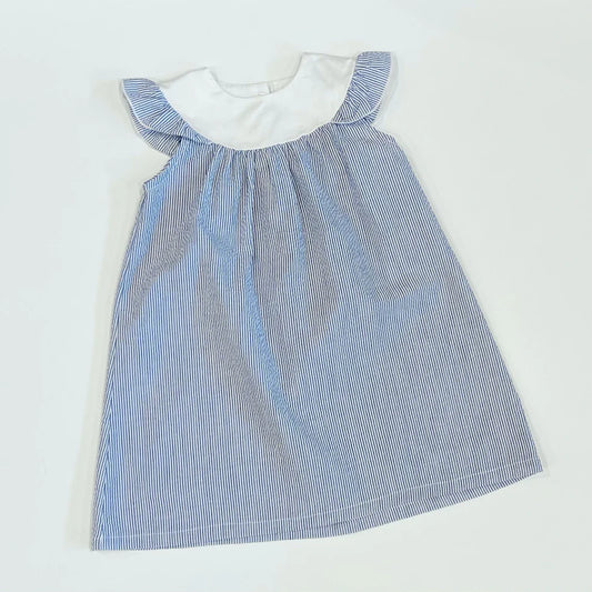 Seersucker Flutter Sleeved Dress